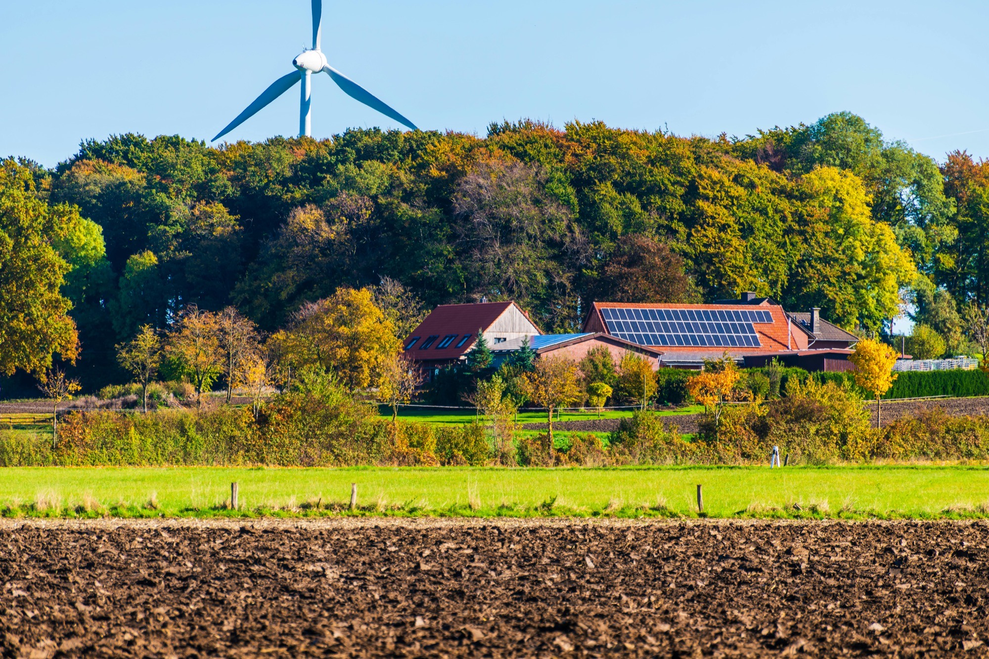 Small-scale hybrid solar and wind installation.